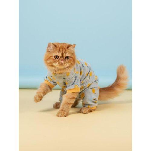 Summer Pineapple Penye Kedi Tulumu | Ananas Desenli Kedi Pijaması | Kediler İçin