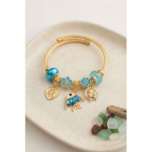 Balık Charmlı Mavi Renk Gold Bileklik