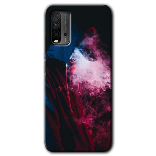 MRCİLETİSİM Xiaomi Redmi 9T Kılıf Baskılı Kapak - Smoke-Man + 5D Tam Kaplayan Cam