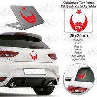 Selçuklu Çift Başlı Kartal Göktürkçe Türk Yazılı Ay Yıldız Kırmızı Sticker - Araç Oto Araba Etiket,