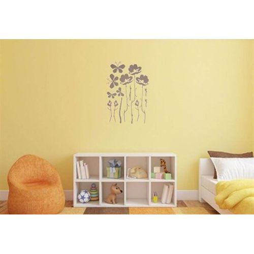 Duvar Süsü (Sticker) Gri Çiçekli Şeffaf Filmli Pvc 48X33X0,5Cm