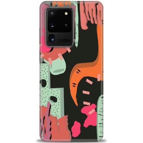 Samsung Galaxy S20 Ultra Kılıf HD Baskılı Kılıf - Turuncu Siyah + Tam Ekran Koruyucu