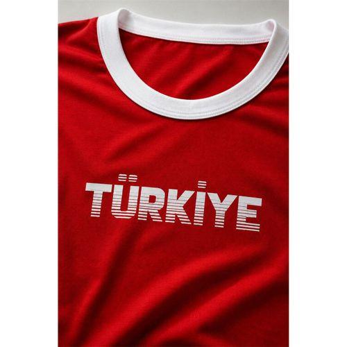 Türkiye Garni Yakalı %100 Pamuklu Milli Takım T-Shirt - Kırmızı