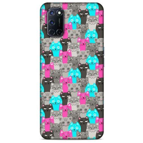 Lopard Oppo A52 Uyumlu Kılıf Kediler (7) Telefon Kılıfı Pembe Mavi Gri