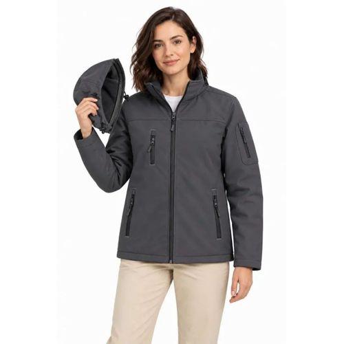 Su Geçirmez Softshell İçi Polar Astarlı Çıkarılabilir Kapüşonlu 4 Cepli Mont Ceket - Füme