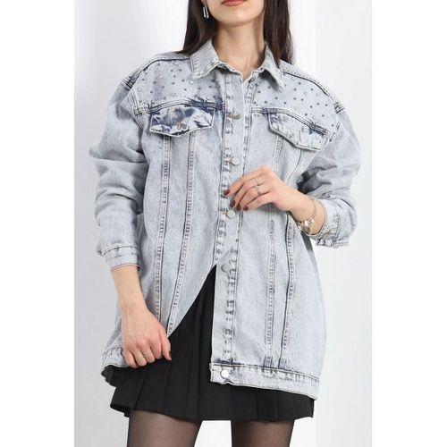 pilelistore Taşlı Kot Ceket Buzmavi1
