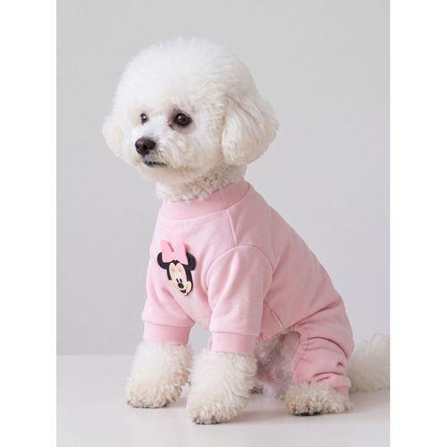 Pinkie Mouse Köpek Tulumu | Pembe Kalın Penye Köpek Kıyafeti | Sevimli Fare ve Kurdele Detaylı