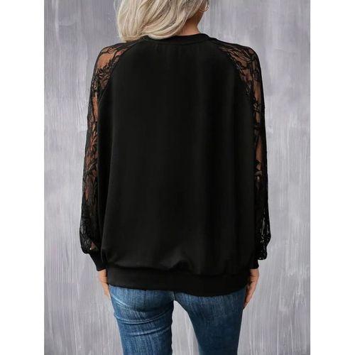 Kadın Uzun Dantel Kollu Bisiklet Yaka Viskon Bluz