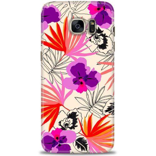 Samsung Galaxy S7 Edge Kılıf HD Baskılı Kılıf - Kırmızı Mor Çiçekler + Tam Ekran Koruyucu