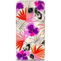 Samsung Galaxy S7 Edge Kılıf HD Baskılı Kılıf - Kırmızı Mor Çiçekler + Tam Ekran Koruyucu