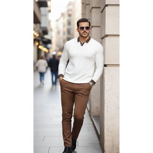 Erkek Renkli Yaka Manşet Uzun Kollu Triko