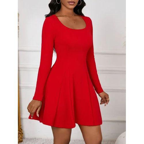 Kadın Uzun Kollu Kare Yakalı Mini Ithal Krep Elbise