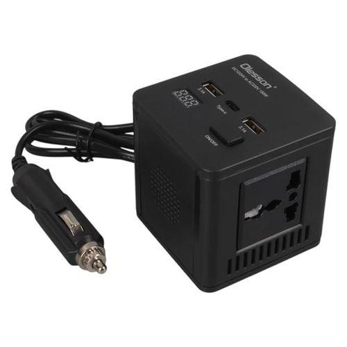 Olesson 1663 DC 12-24V 150W Oto Araç Power İnverter TYPE-C - Çift USB - 220V Üniversal Priz Girişli