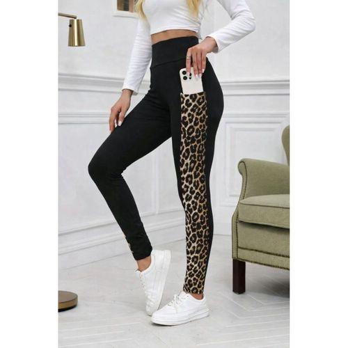 Kadın Yüksek Bel Cep Detaylı Leopar Desenli Dalgıç Tayt