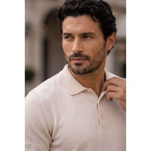 Newman Regular Fit Düğmeli Polo Yaka Viskon Triko Erkek T-Shirt - Kum Beji