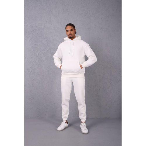 Şardonlu Kanguru Cepli Sweatshirt - 3 İplik Şardonlu Lastik Paça Erkek Eşofman Altı- Eşofman Takımı - Ekru