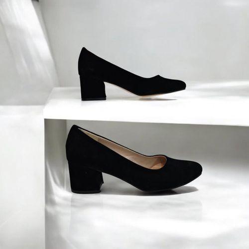 Fiyra 7028 Siyah Süet 5cm Kare Topuklu Bayan Stiletto Ayakkabı