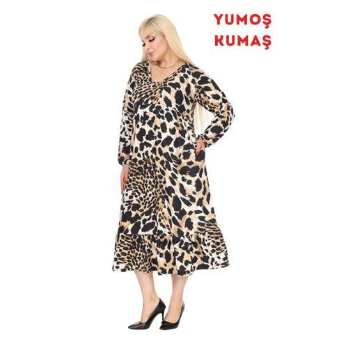 Melsay Butik Kışlık Robalı Yumoş Uzun Kollu Kaplan Desenli Elbise