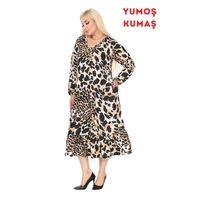 Melsay Butik Kışlık Robalı Yumoş Uzun Kollu Kaplan Desenli Elbise