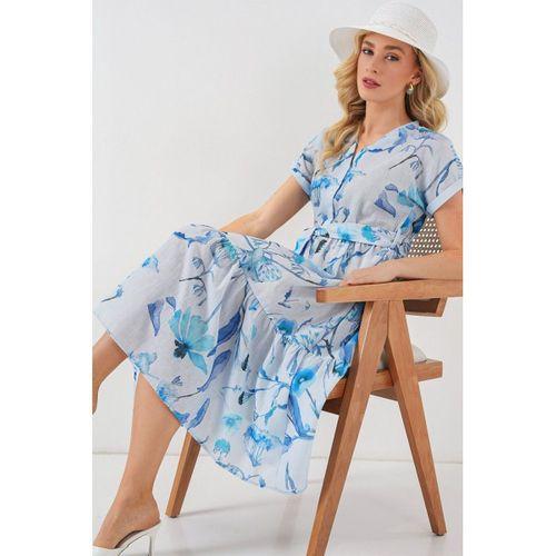 Desenli Kısa Kol Elbise 2558 - Mavi