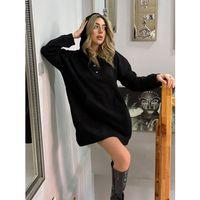 Kadın Uzun Kollu Kapşonlu Bağcıklı önden Düğmeli Ve Cepli Iki Iplik şardonlu Elbise