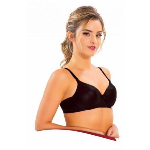 Balenli Destekli Silikonlu Deri İçi Dolu Sütyen Siyah