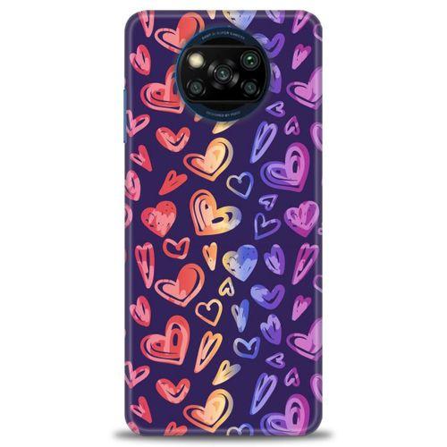 Xiaomi Poco X3 Pro Kılıf HD Baskılı Kılıf - Renkli Kalpler + Tam Ekran Koruyucu