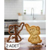 2Li Yavru Fil Figürlü Kurabiye Kalıbı ve Hamur Kesici Şeker ve Oyun Hamuru İçin Tek Parça Kalıp