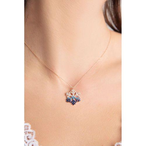 Altın Renk Rodyumlu Renkli Zirkon Taşlı Kar Tanesi Kolye Altın Renk Çelik Kolye - 325