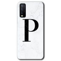 Vivo Y20s HD Baskılı Kılıf + 9D Tam Ekran Koruyucu - Beyaz Mermer Desenli P Harfi