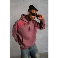 Erkek Ön Ve Arka Baskılı Kapüşonlu 3 İplik Sweatshirt - Gül Kurusu