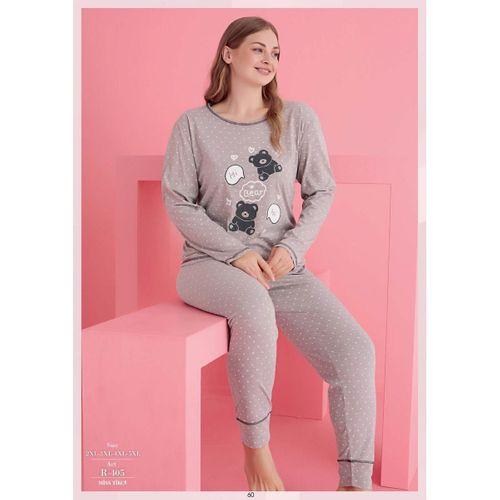 Büyük Beden Pamuklu Hi Bear Ayıcık Desenli Pijama Takımı