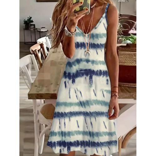 Kadın Ip Askılı V Yakalı Karışık Renkli Süprem Elbise