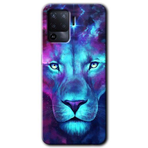 Oppo Reno 5 Lite Kılıf Baskılı Arka Kapak - Neon Lion +Tam Ekran Koruyucu