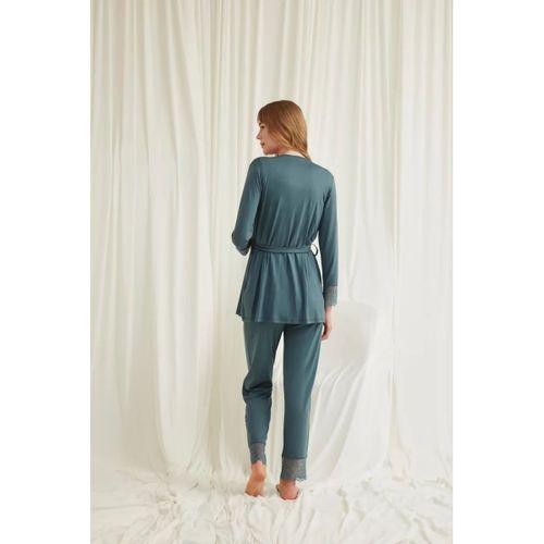 Dantelli Önü Düğmeli Hamile Lohusa 3'lü Viskon Pijama Takımı