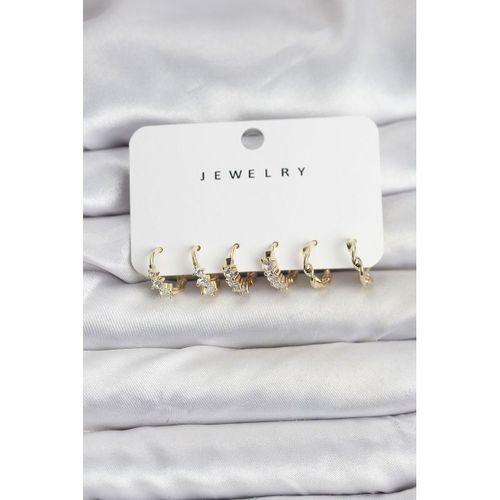 Pirinç Gold Renk Zirkon Taşlı Kadın Küpe Seti