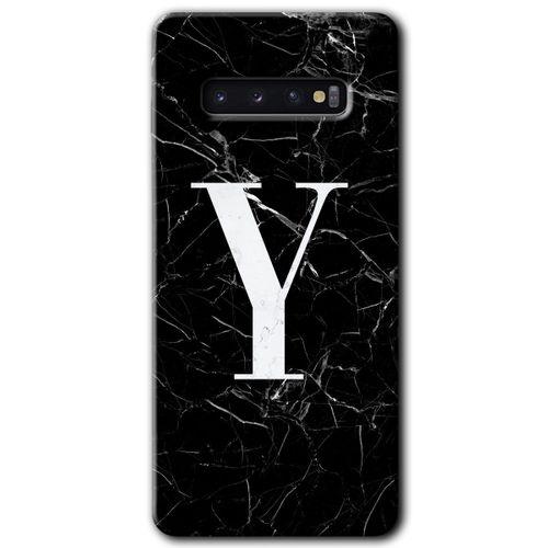 Samsung Galaxy S10 HD Baskılı Kılıf + 9D Tam Ekran Koruyucu - Siyah Mermer Desenli Y Harfi