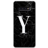 Samsung Galaxy S10 HD Baskılı Kılıf + 9D Tam Ekran Koruyucu - Siyah Mermer Desenli Y Harfi