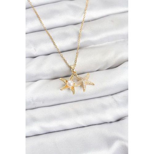 316L Çelik Zincir Gold Renk Deniz Yıldızı Model Zirkon Taşlı Kadın Kolye