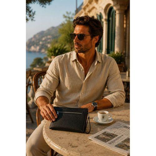 Prestige Çift Fermuarlı Erkek Clutch El Çantası - Siyah