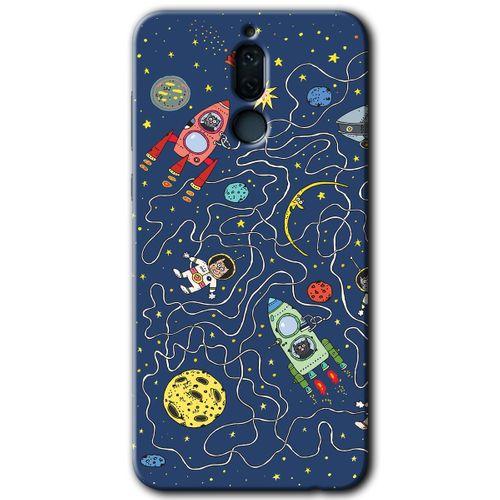MRCİLETİSİM Huawei Mate 10 Lite Kılıf Baskılı Kapak - Kedi Galaksi + 5D Tam Kaplayan Cam
