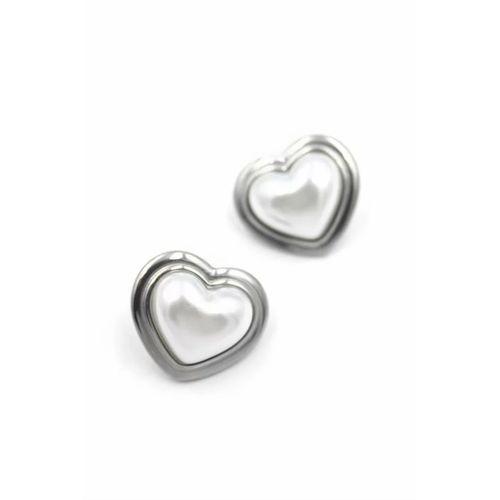 İnci Kalp Küpe - Gümüş