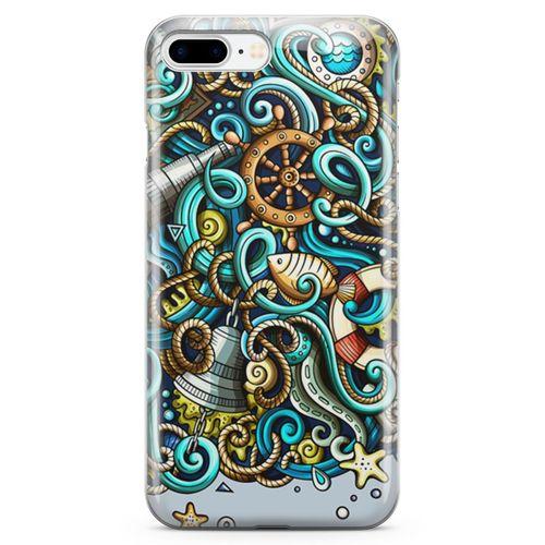 Apple iPhone 8 Plus Kılıf Deniz Malzemeleri Doodle Arka Kapak Koruma Desenli Full Koruyucu
