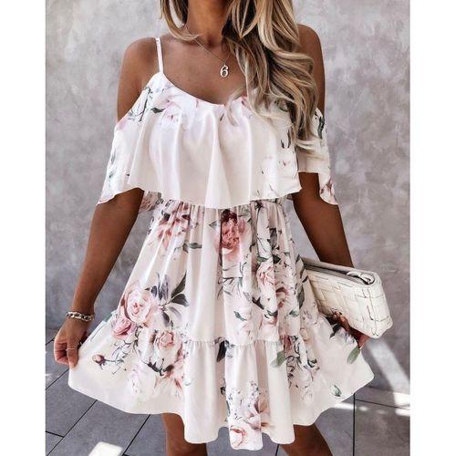 Kadın Gül Desenli Mikro Kumaş Mini Elbise