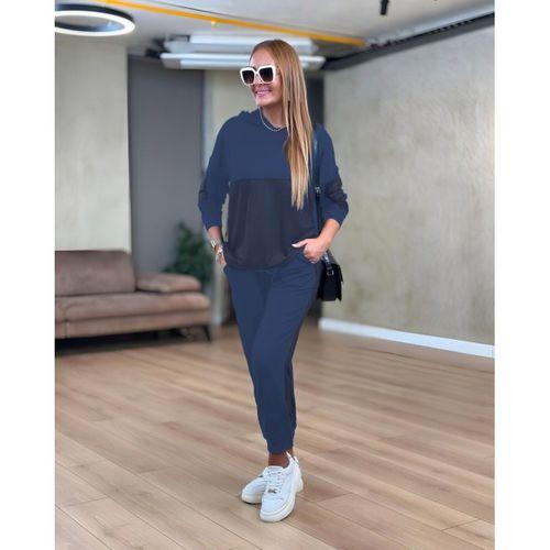 Kadın Uzun Kollu Kapşonlu Viskon Iki Iplik Bluz Ve Pantolon Ikili Takım