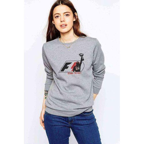 Senna Victory Baskılı Gri Kadın Sweatshirt