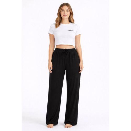 Viskon Pamuklu Kadın Siyah Pijama Pantolon - MG002 - Mudanis