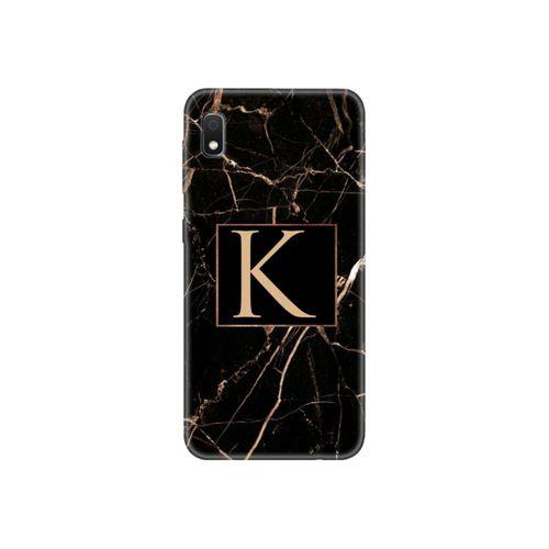Samsung A10 Siyah Mermer Desen K Harfli Telefon Kılıfı