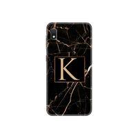 Samsung A10 Siyah Mermer Desen K Harfli Telefon Kılıfı