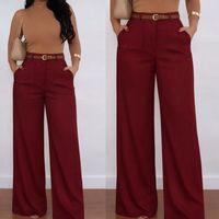 Kadın Yüksek Bel Geniş Paça Detaylı Cepli Ithal Krep Pantolon